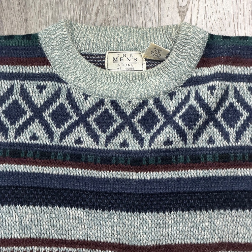 Vintage The Mens Store Sears Fair Isle Sweater Mens Large Acrylic Geometric Grey